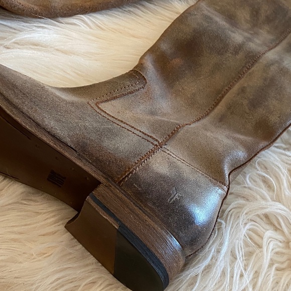 Frye Brown Leather Knee-High Boots, Frye Tan Leather Boots, Frye Melissa Size 9 - Picture 7 of 16